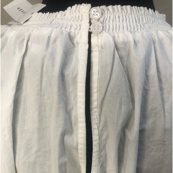Topshop Shirred Embroidered White Ruffle Blouse Blouson Sleeves Size 6 Victorian - Picture 9 of 15